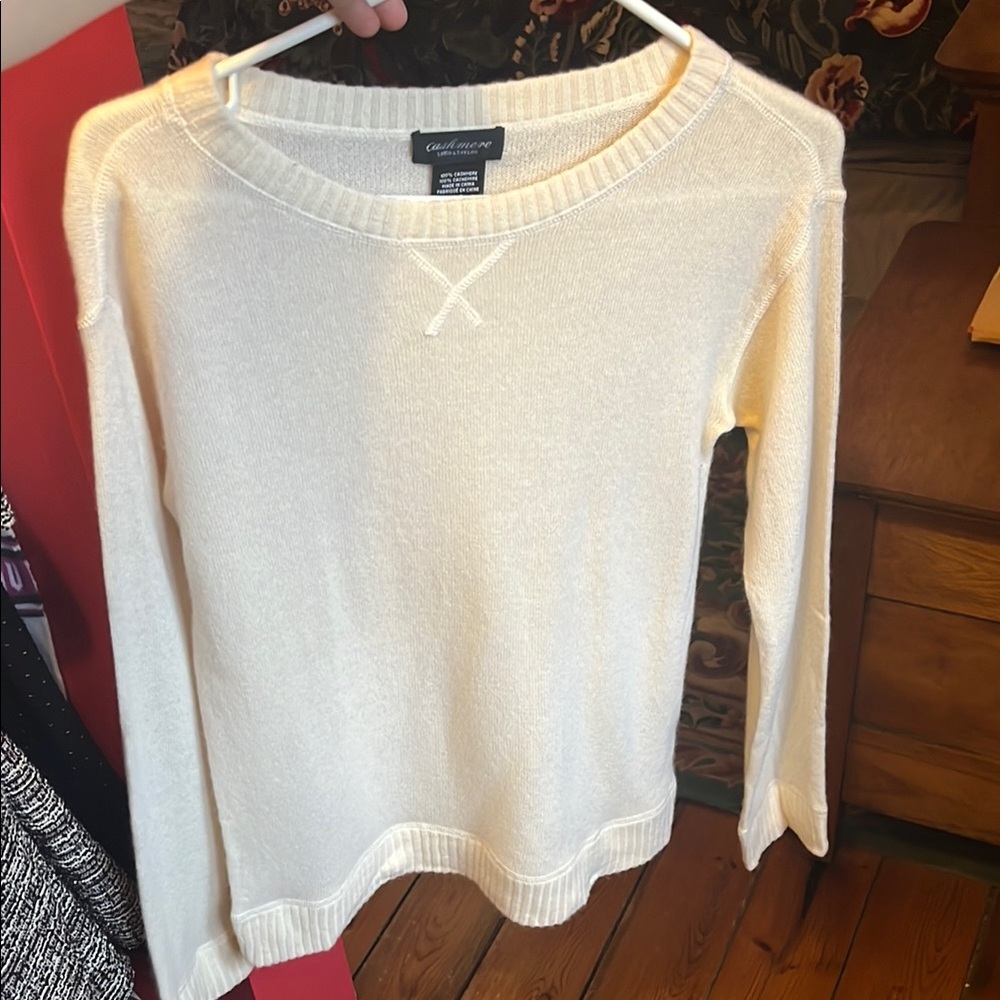 Lord & Taylor Cream Long Sleeve Cashmere Sweater